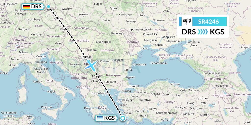 SR4246 SundAir Flight Map: Dresden to Kos