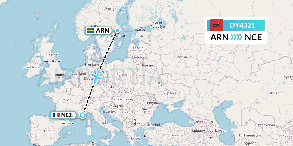 DY4321 Norwegian Flight Map: Stockholm to Nice