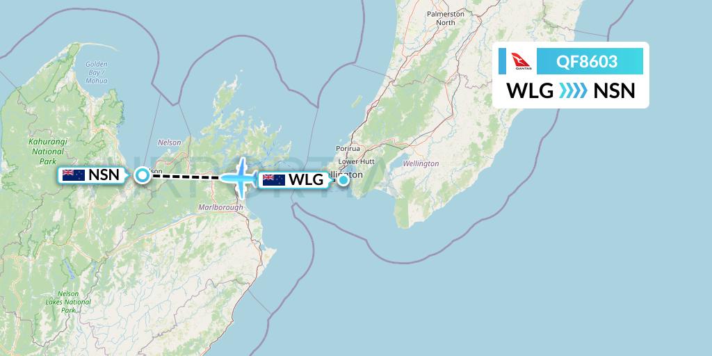 QF8603 Qantas Flight Map: Wellington to Nelson