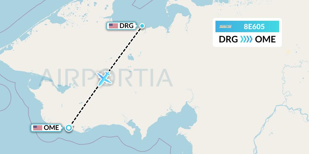 8E605 Bering Air Flight Map: Deering to Nome