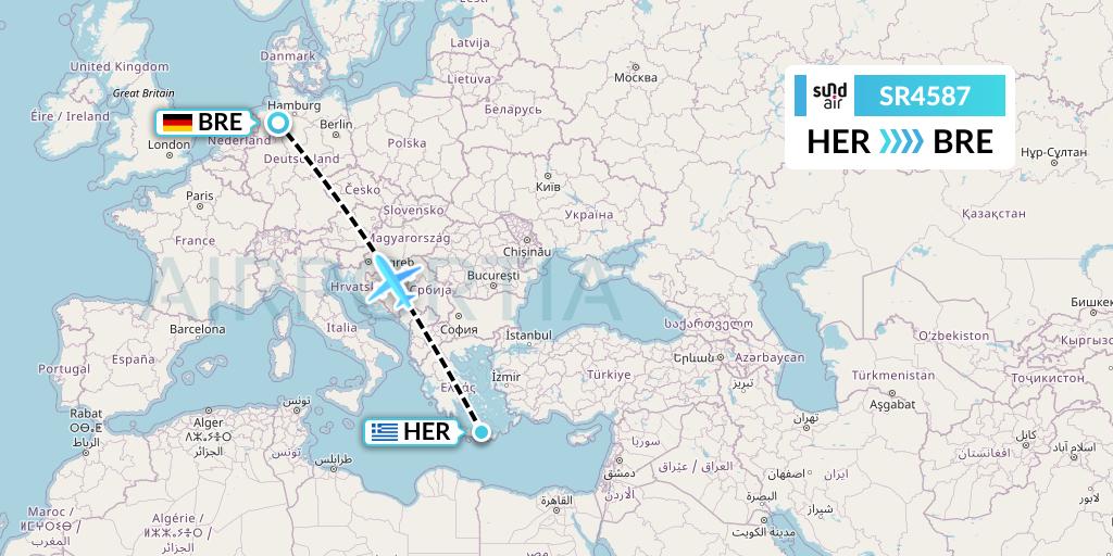 SR4587 SundAir Flight Map: Heraklion to Bremen