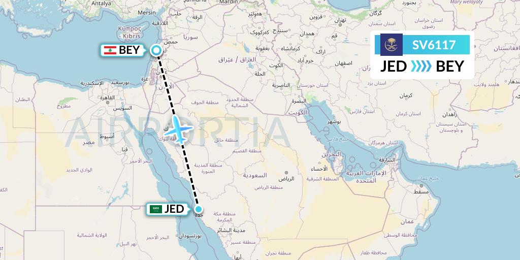 SV6117 Saudi Arabian Airlines Flight Map: Jeddah to Beirut