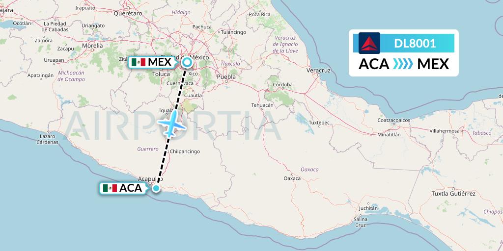 DL8001 Delta Air Lines Flight Map: Acapulco to Mexico City