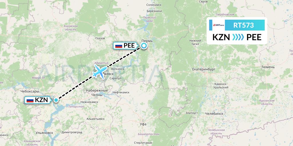 RT573 UVT aero Flight Map: Kazan to Perm