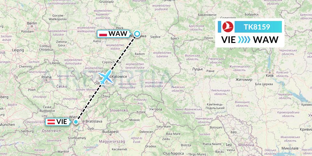TK8159 Turkish Airlines Flight Map: Vienna to Warsaw