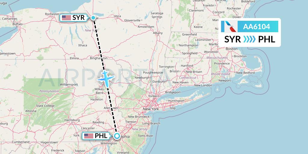 AA6104 American Airlines Flight Map: Syracuse to Philadelphia
