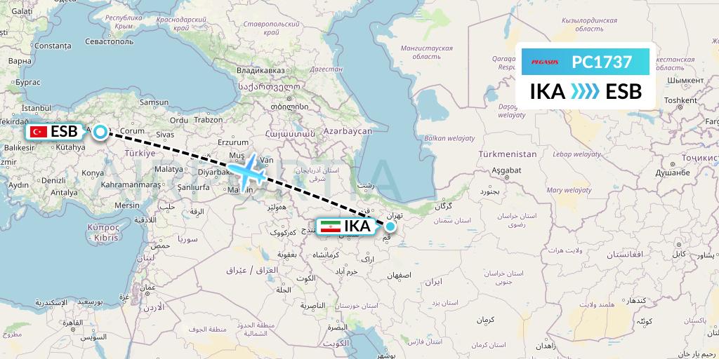 PC1737 Pegasus Airlines Flight Map: Tehran to Ankara
