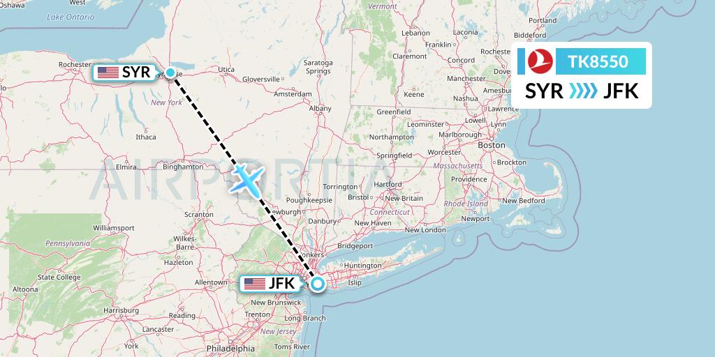 TK8550 Turkish Airlines Flight Map: Syracuse to New York