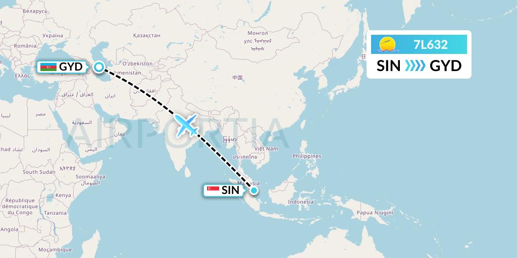 7L632 Silk Way West Airlines Flight Map: Singapore to Baku