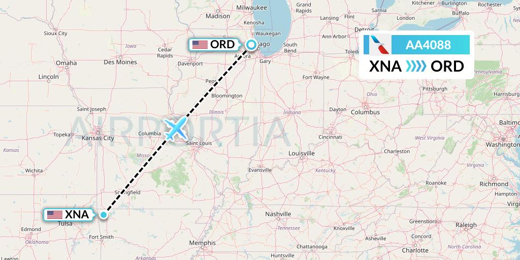 AA4088 American Airlines Flight Map: Bentonville to Chicago