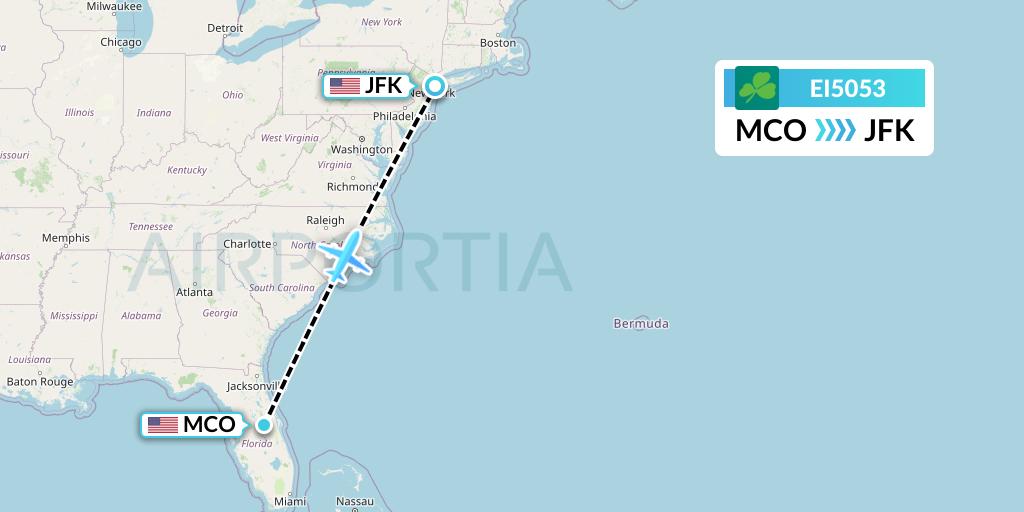 EI5053 Aer Lingus Flight Map: Orlando to New York