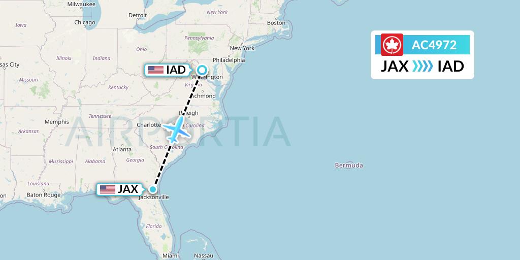 AC4972 Air Canada Flight Map: Jacksonville to Washington