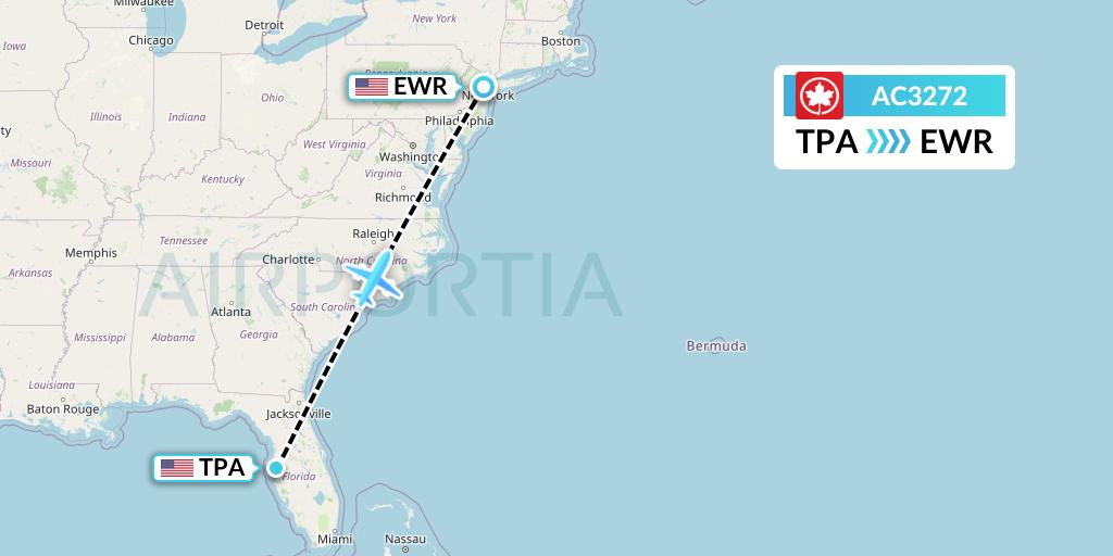 AC3272 Air Canada Flight Map: Tampa to New York