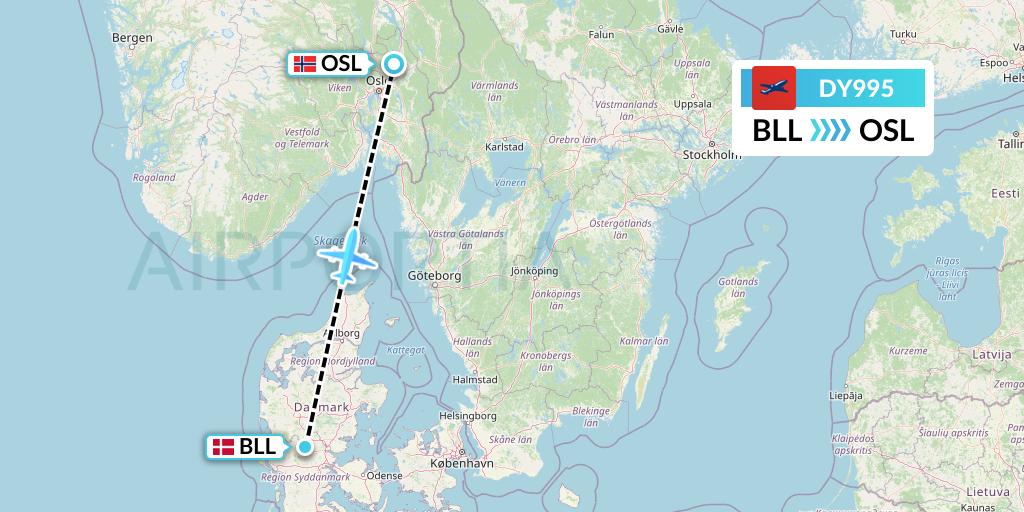 DY995 Norwegian Flight Map: Billund to Oslo