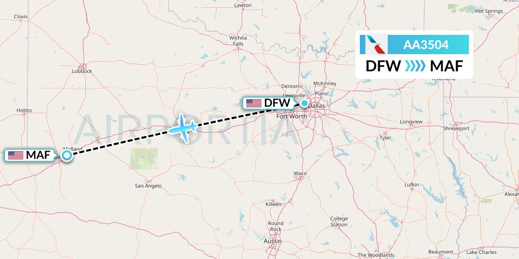 AA3504 American Airlines Flight Map: Dallas to Midland