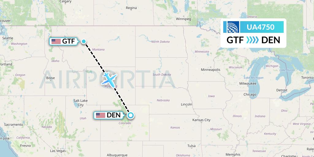 UA4750 United Airlines Flight Map: Great Falls to Denver