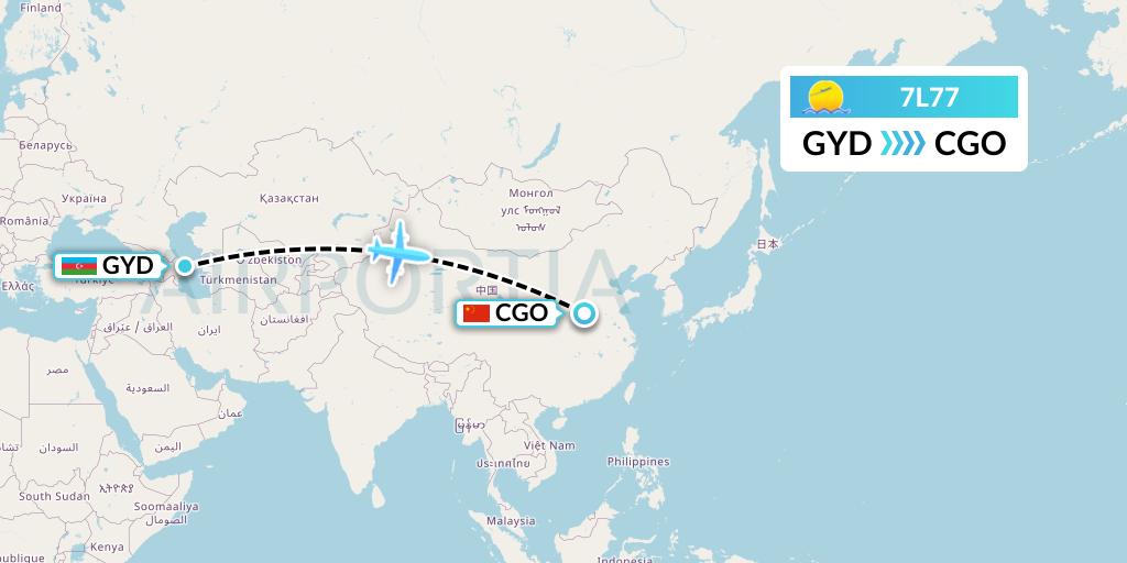 7L77 Silk Way West Airlines Flight Map: Baku to Zhengzhou
