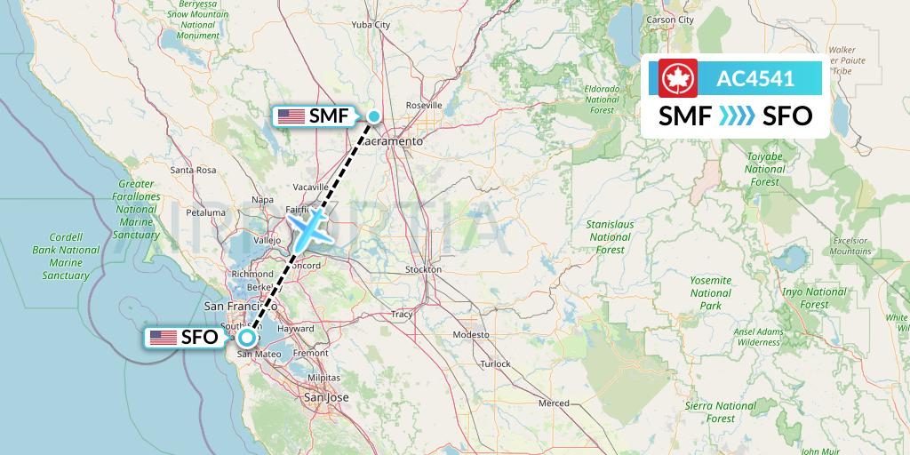AC4541 Air Canada Flight Map: Sacramento to San Francisco