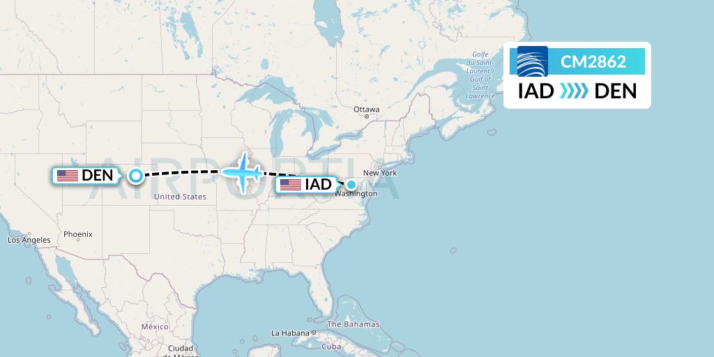 CM2862 Copa Airlines Flight Map: Washington to Denver