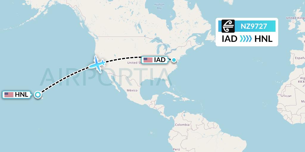 NZ9727 Air New Zealand Flight Map: Washington to Honolulu
