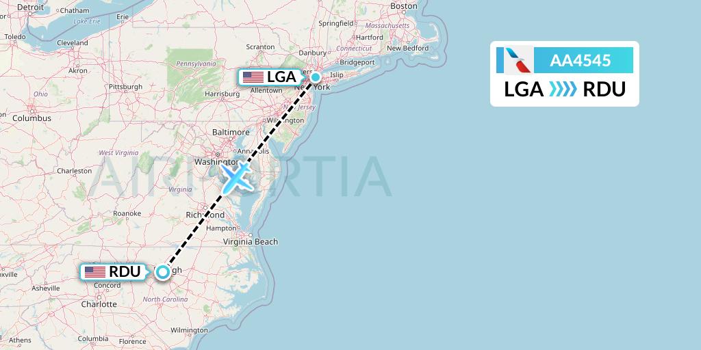 AA4545 American Airlines Flight Map: New York to Raleigh-Durham