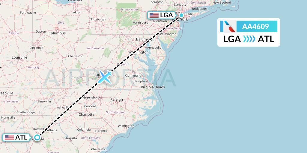 AA4609 American Airlines Flight Map: New York to Atlanta