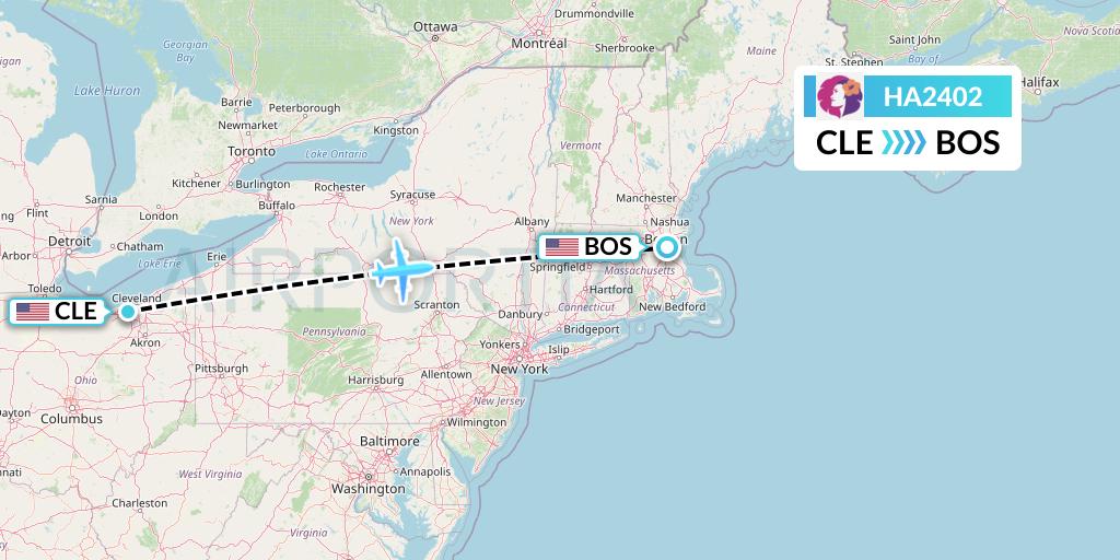 HA2402 Hawaiian Airlines Flight Map: Cleveland to Boston