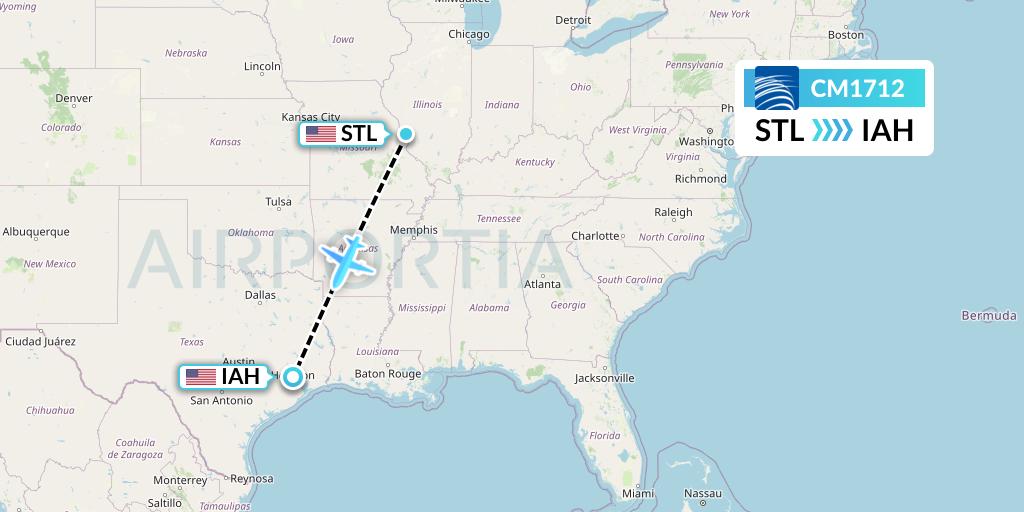 CM1712 Copa Airlines Flight Map: St. Louis to Houston