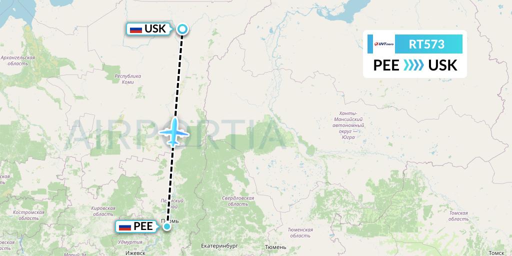 RT573 UVT aero Flight Map: Perm to Usinsk