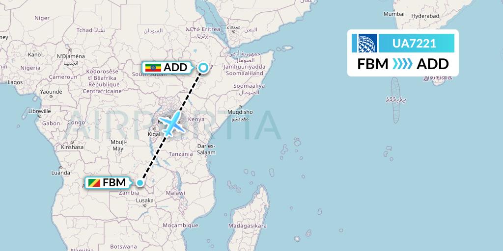 UA7221 United Airlines Flight Map: Lubumbashi to Addis Ababa