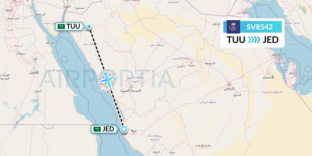 SV8542 Flight Status Saudi Arabian Airlines Tabuk to Jeddah (SVA8542)