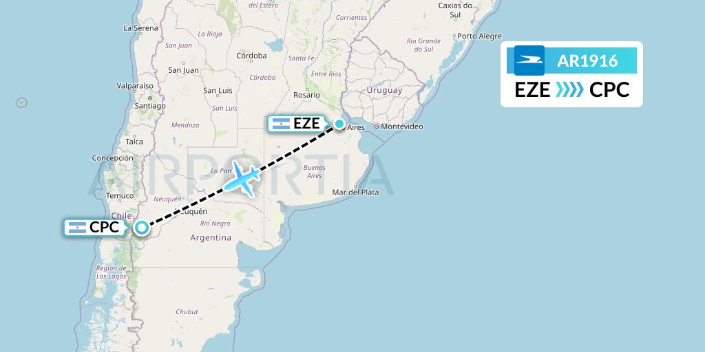 AR1916 Aerolineas Argentinas Flight Map: Buenos Aires to San Martin de los Andes