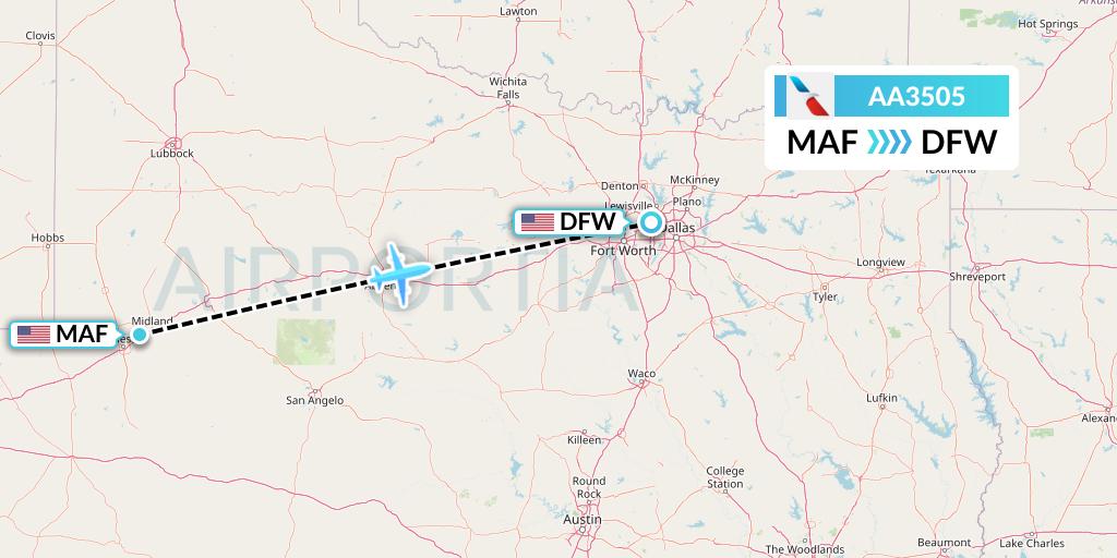 AA3505 American Airlines Flight Map: Midland to Dallas