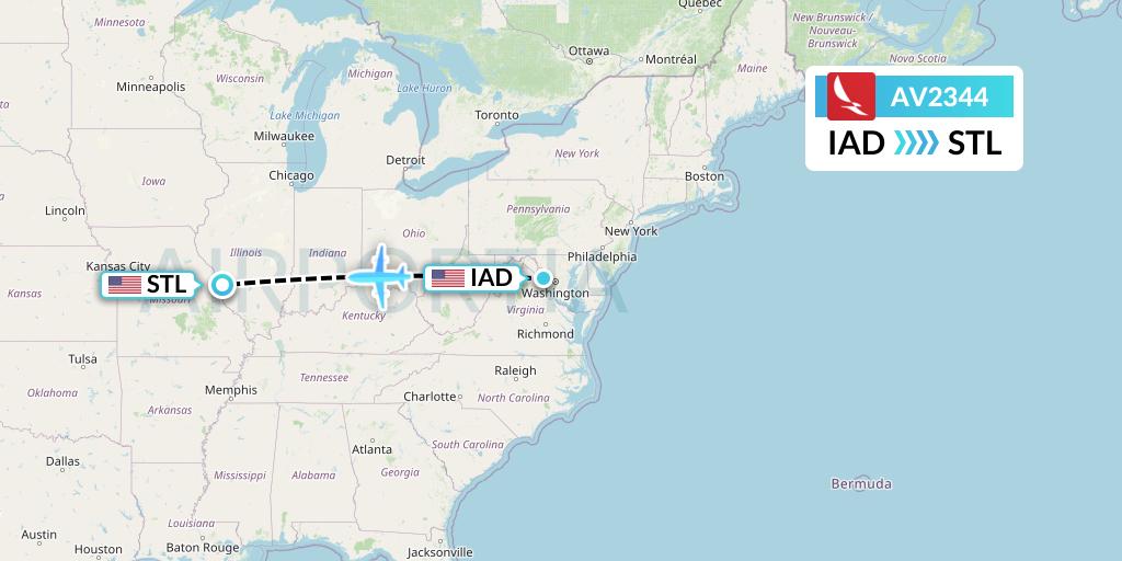AV2344 Avianca Flight Map: Washington to St. Louis