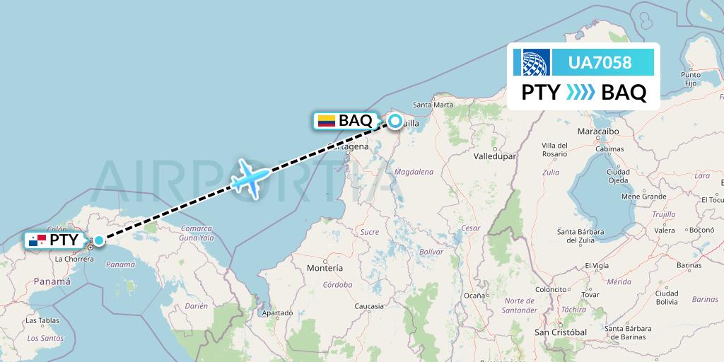UA7058 United Airlines Flight Map: Panama City to Barranquilla