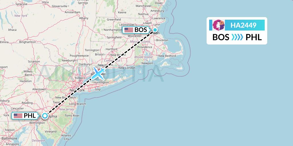 HA2449 Hawaiian Airlines Flight Map: Boston to Philadelphia