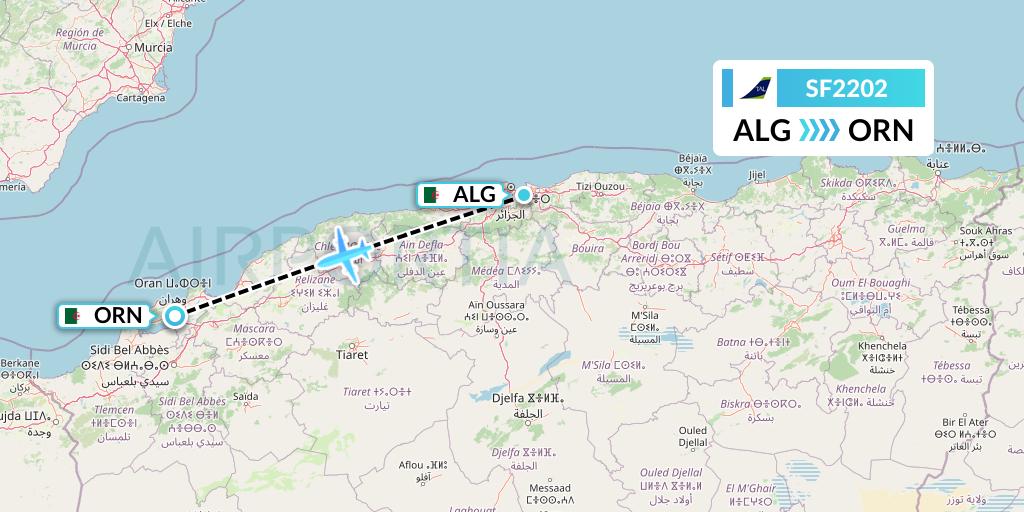 SF2202 Tassili Airlines Flight Map: Algiers to Oran