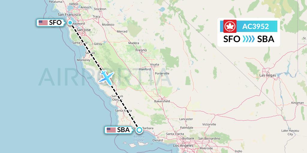 AC3952 Air Canada Flight Map: San Francisco to Santa Barbara