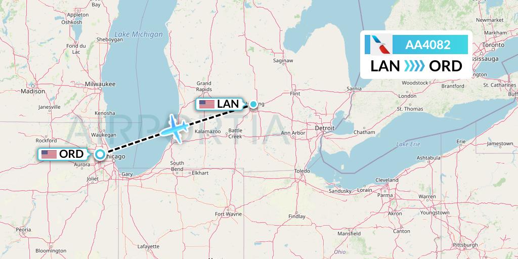 AA4082 American Airlines Flight Map: Lansing to Chicago