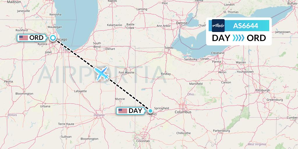 AS6644 Alaska Airlines Flight Map: Dayton to Chicago