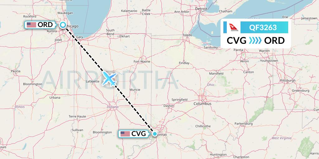 QF3263 Qantas Flight Map: Cincinnati to Chicago