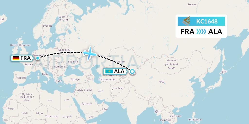 KC1648 Air Astana Flight Map: Frankfurt to Almaty