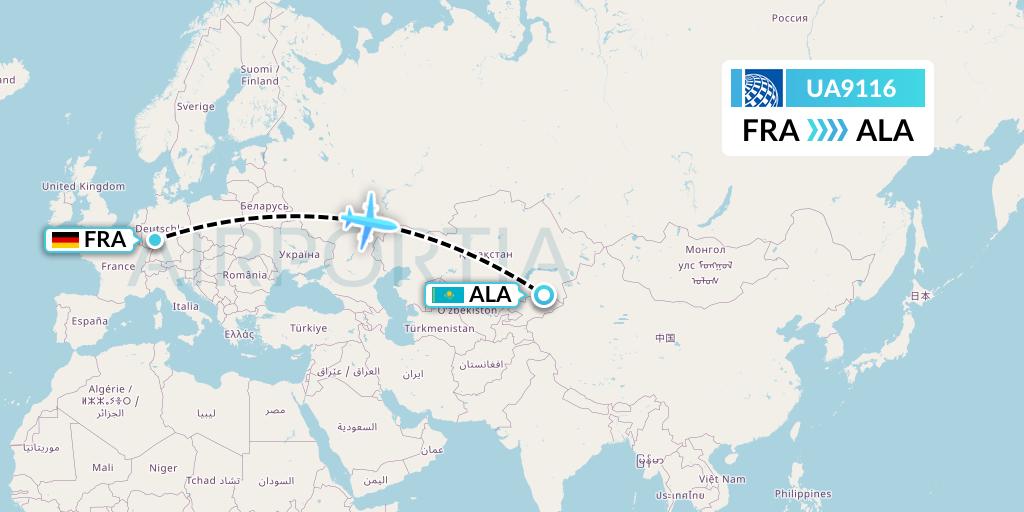 UA9116 United Airlines Flight Map: Frankfurt to Almaty