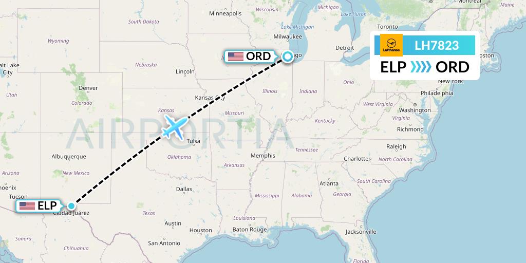 LH7823 Lufthansa Flight Map: El Paso to Chicago