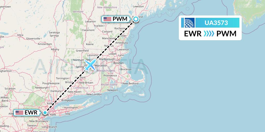 UA3573 United Airlines Flight Map: New York to Portland