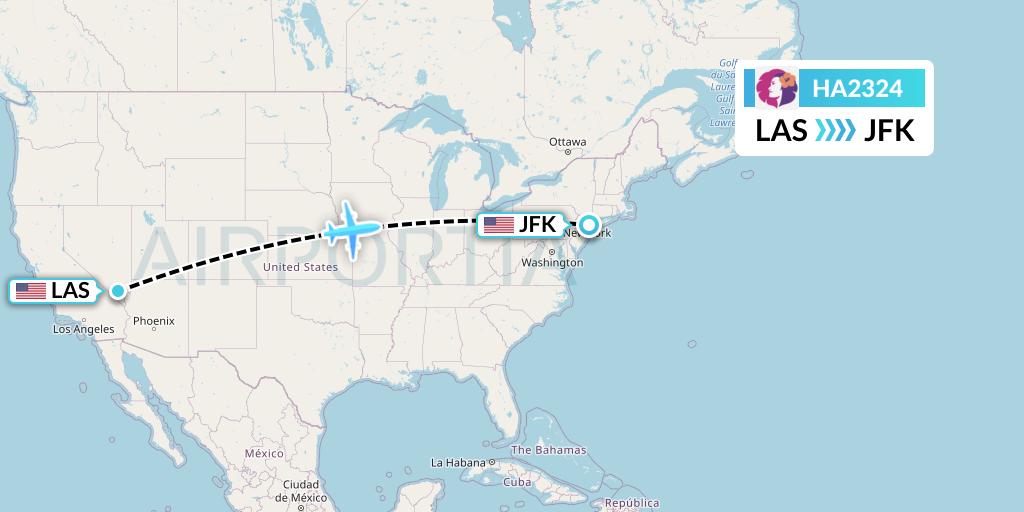 HA2324 Hawaiian Airlines Flight Map: Las Vegas to New York