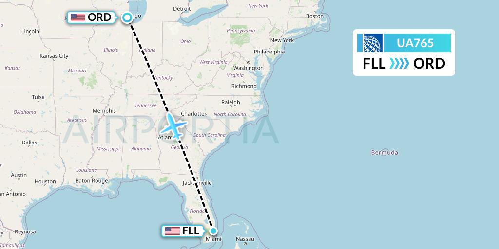 UA765 United Airlines Flight Map: Fort Lauderdale to Chicago