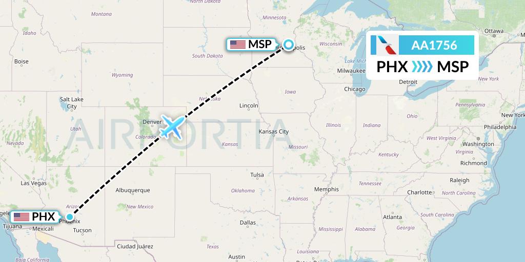 AA1756 American Airlines Flight Map: Phoenix to Minneapolis