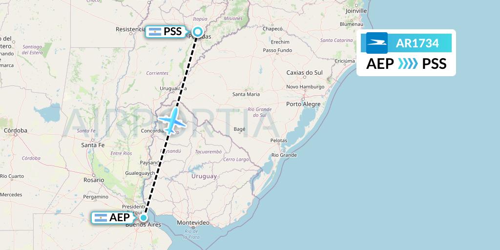 AR1734 Aerolineas Argentinas Flight Map: Buenos Aires to Posadas