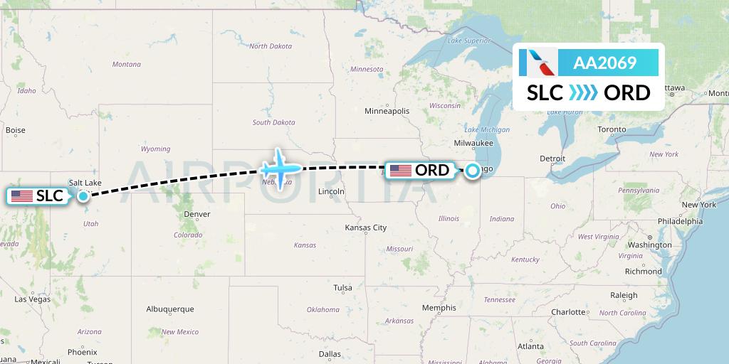 AA2069 American Airlines Flight Map: Salt Lake City to Chicago